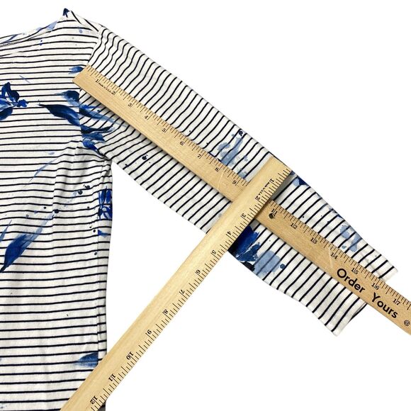 Polo Ralph Lauren Top Women's Medium White Blue Flowers and Stripes 3 /4 Sleeves - Picture 3 of 16